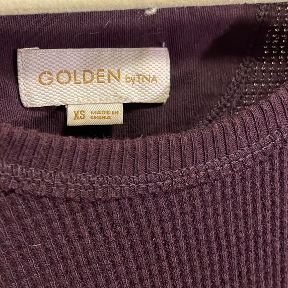 TWO tops. TNA xs burgundy waffle long sleeve and tan black waffle shirt size s - Picture 2 of 8